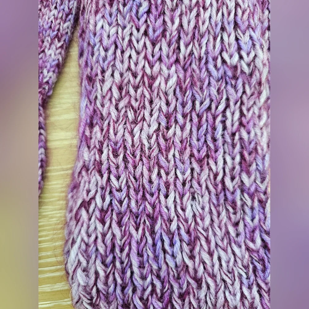 Hand-Knit Purple Variegated Mittens & Scarf Set Soft Marled Knit Winter Accesory